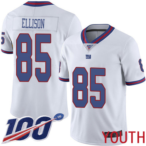 Youth New York Giants 85 Rhett Ellison Limited White Rush Vapor Untouchable 100th Season Football NFL Jersey